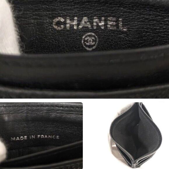 Auth Black CHANEL Card Case CC Mark Quilting Patchwork Black Leather - Picture 8 of 9